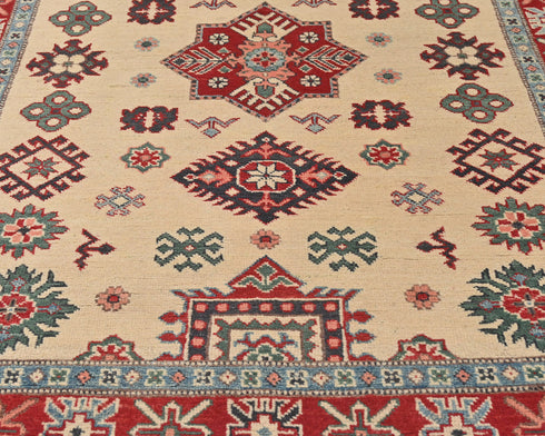 4x6 Beige Kuba Afghan Hand Knotted Wool Area Rug